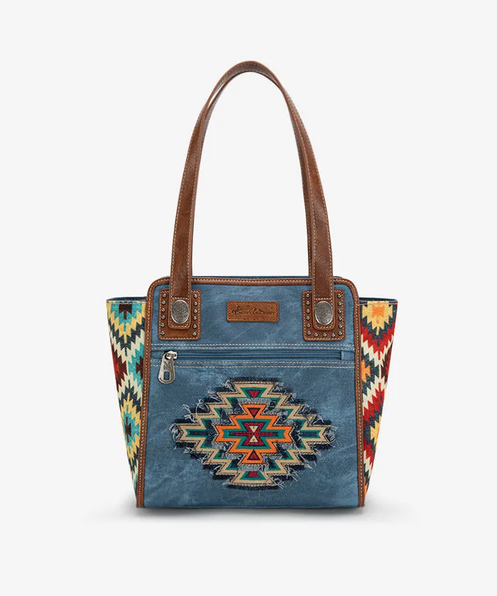 Montana West Embroidered Aztec Denim Tote Set
