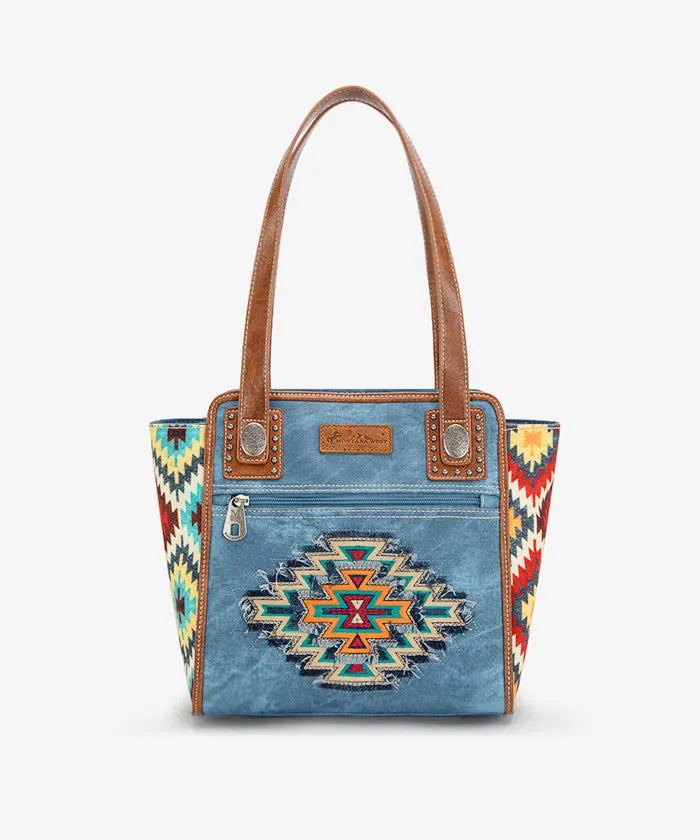 Montana West Embroidered Aztec Denim Tote
