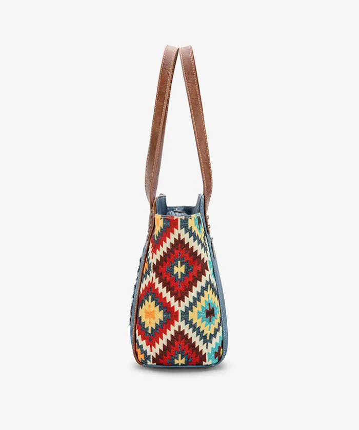 Montana West Embroidered Aztec Denim Tote