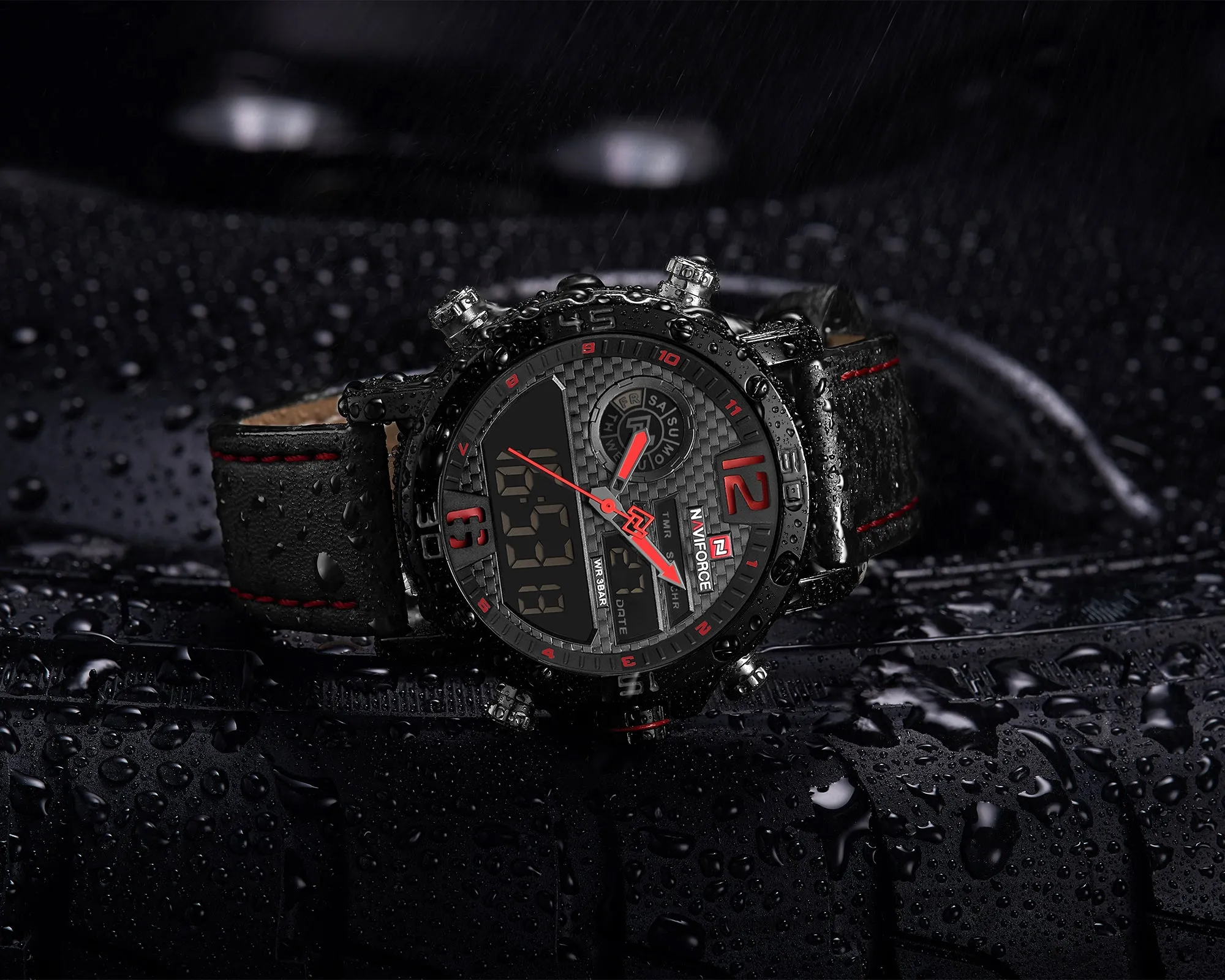 NAVIFORCE Mens Waterproof Sport Watches Leather Digital Analog Watch Luxury Casual Dual Time Wristwatch NF9134