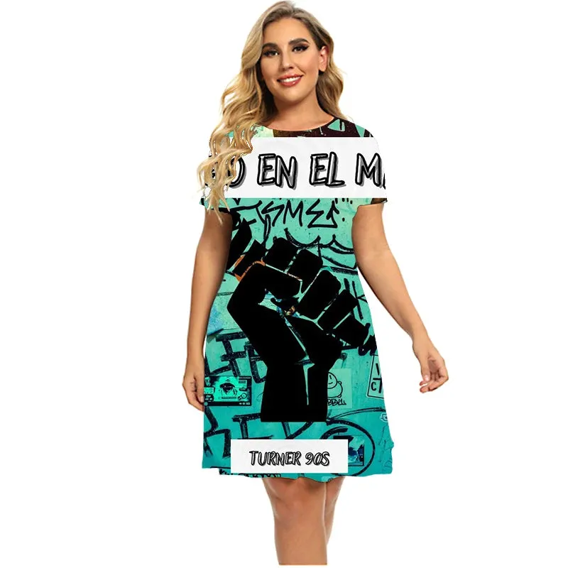 New Fashion Cute Kawaii Dresses Women Graffiti Print Hip Hop Short Sleeve Loose Casual Mini Dress Plus Size Summer Clothing 6XL