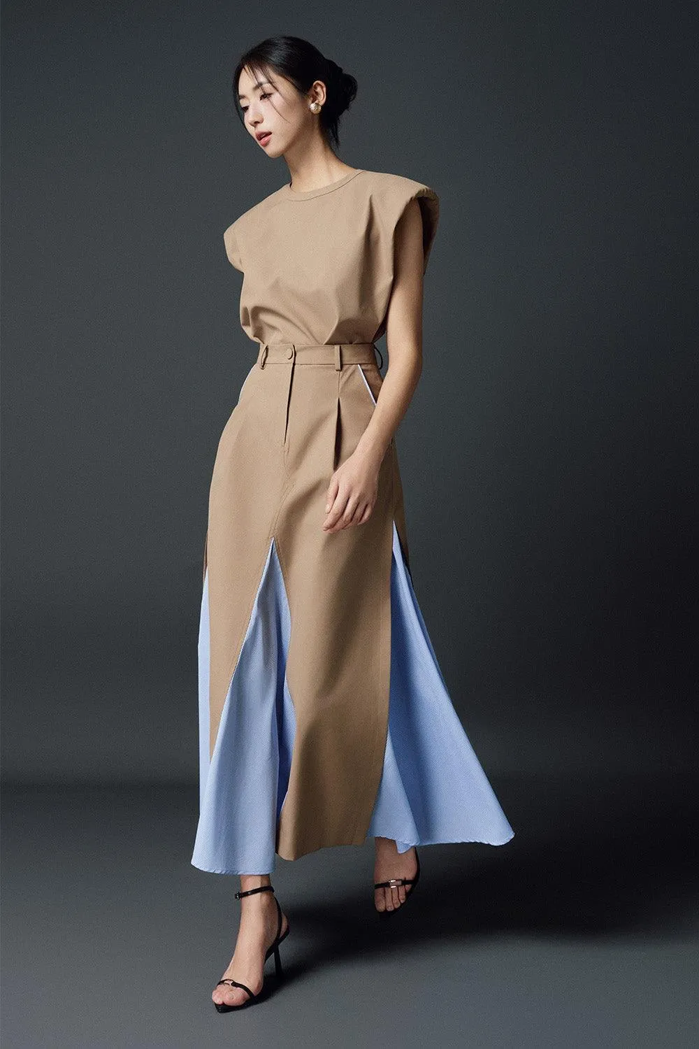 Nomi Straight Cap Sleeved Khaki Top