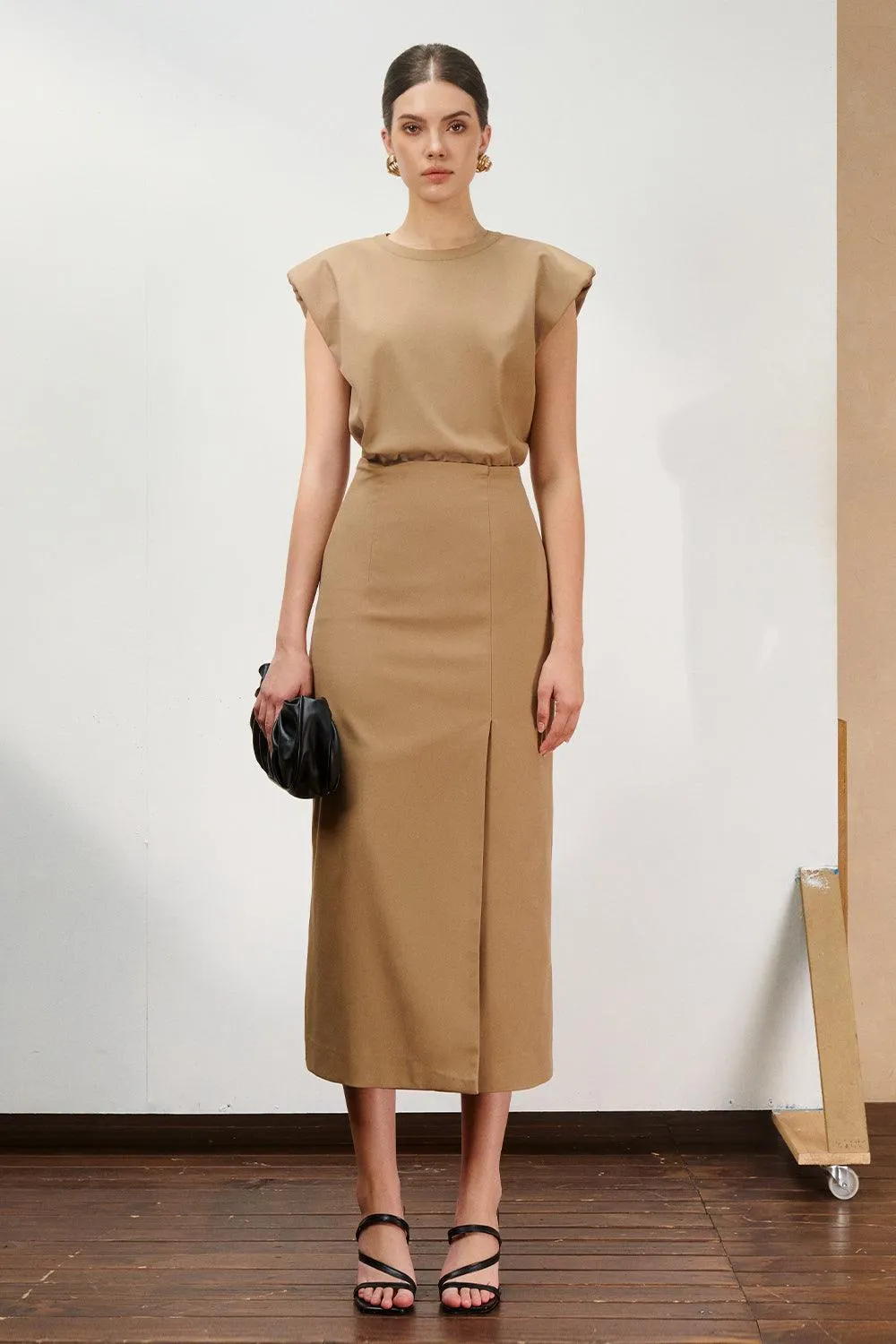 Nomi Straight Cap Sleeved Khaki Top