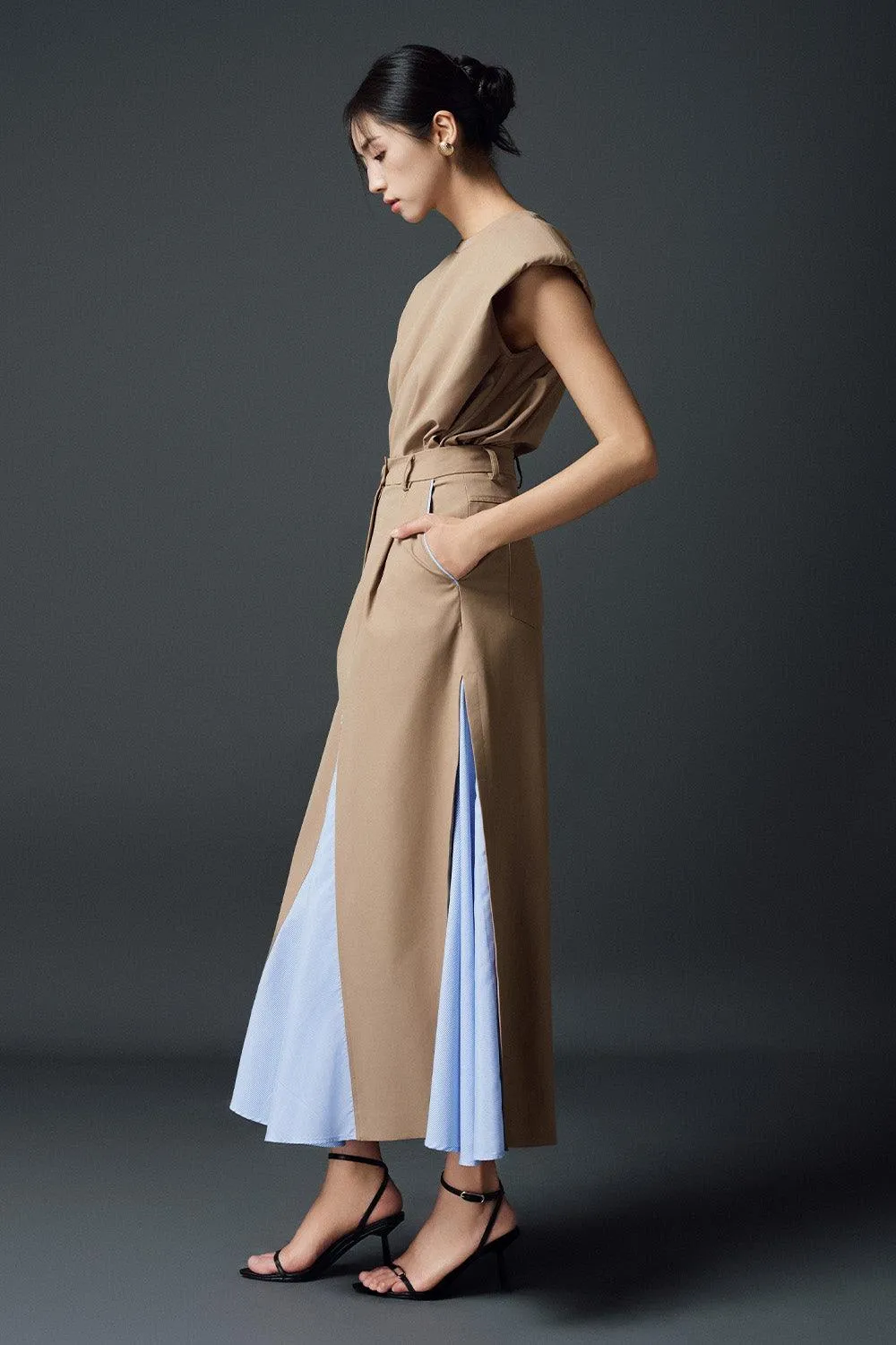 Nomi Straight Cap Sleeved Khaki Top