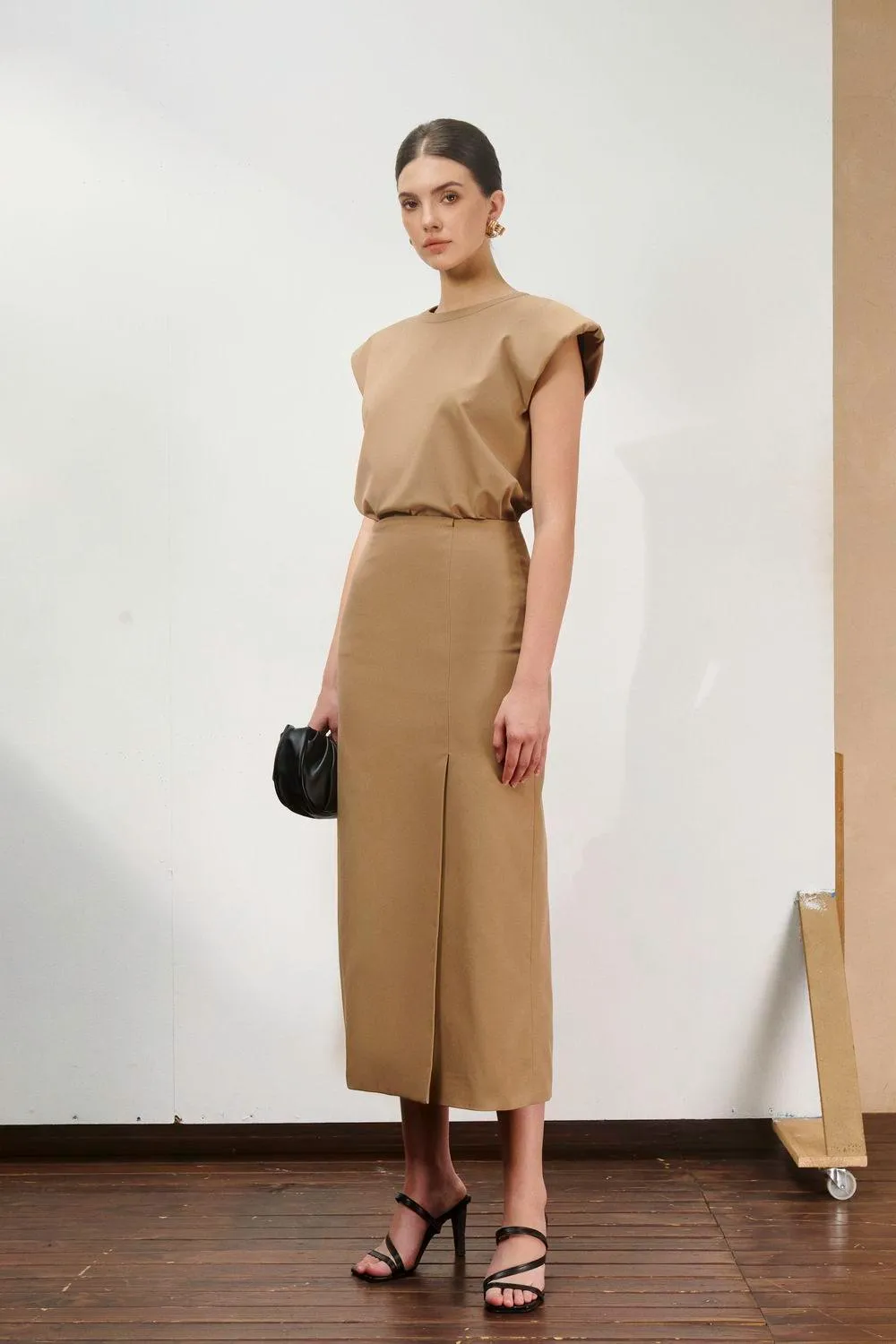 Nomi Straight Cap Sleeved Khaki Top