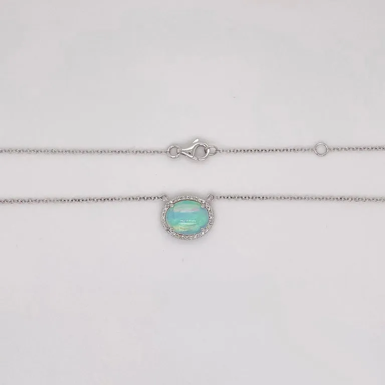 Opal & Diamond Halo Necklace