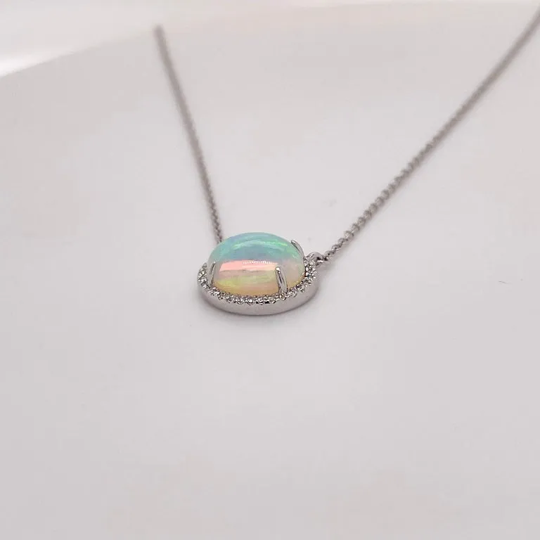 Opal & Diamond Halo Necklace