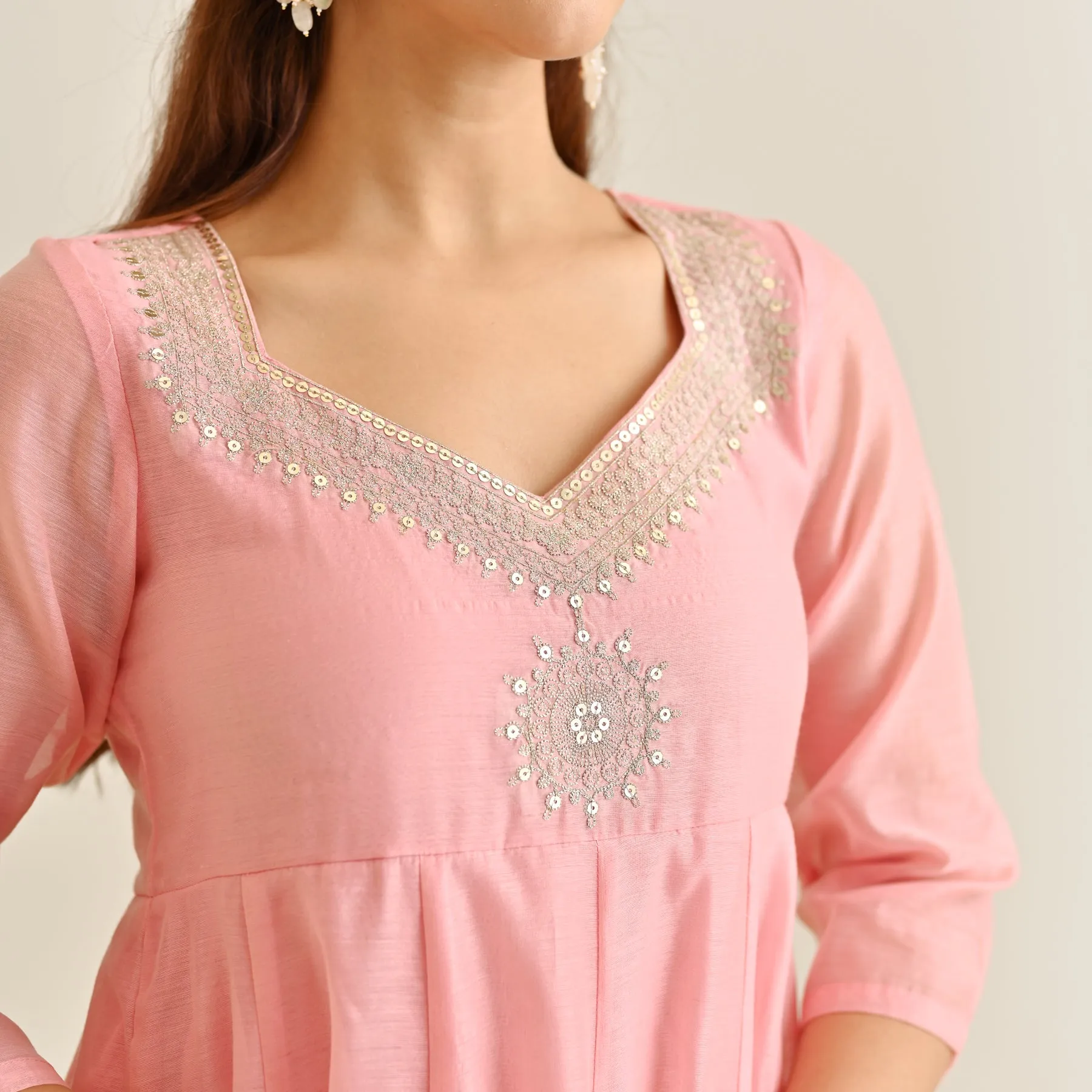 Pink Festive Anarkali Set with Brocade Dupatta