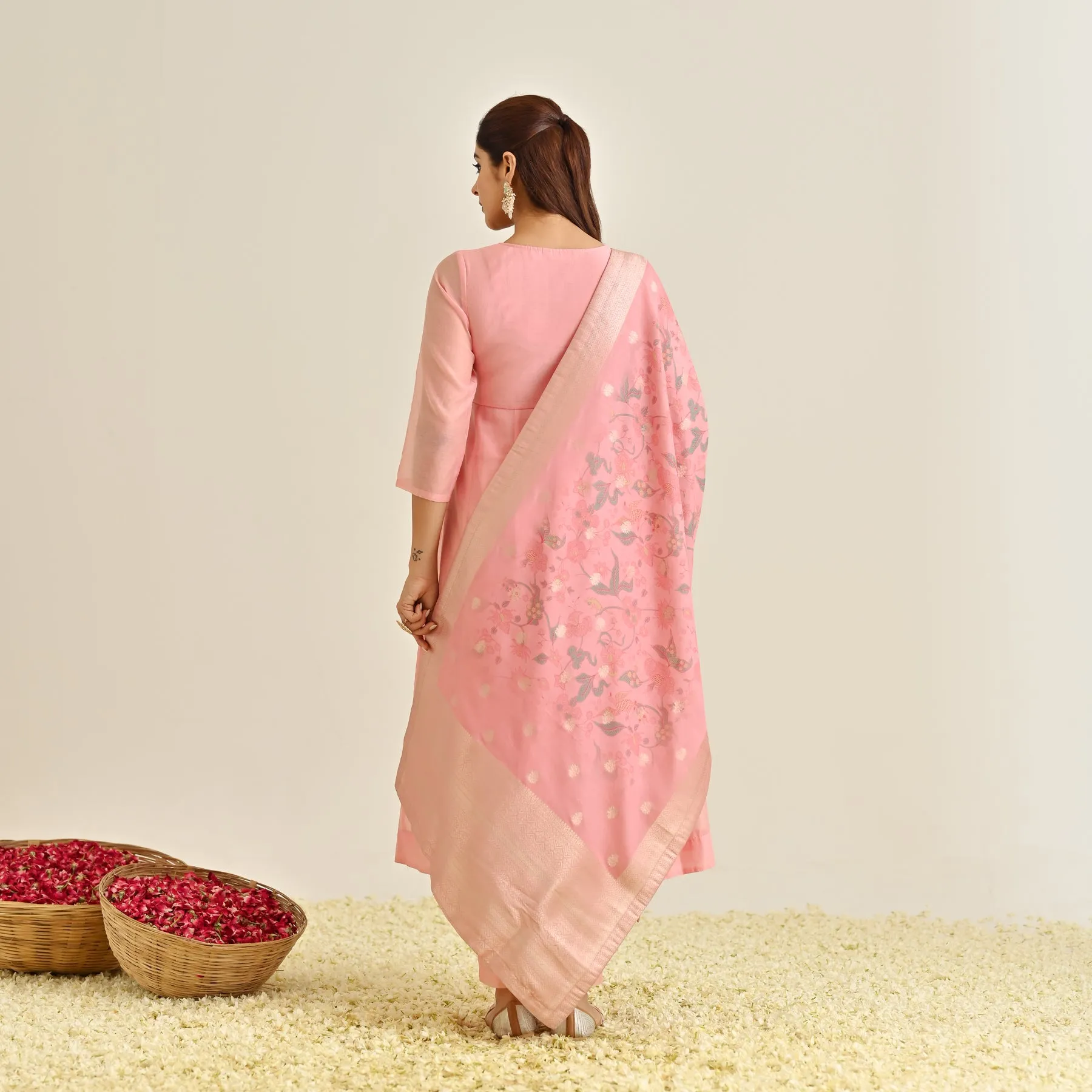 Pink Festive Anarkali Set with Brocade Dupatta