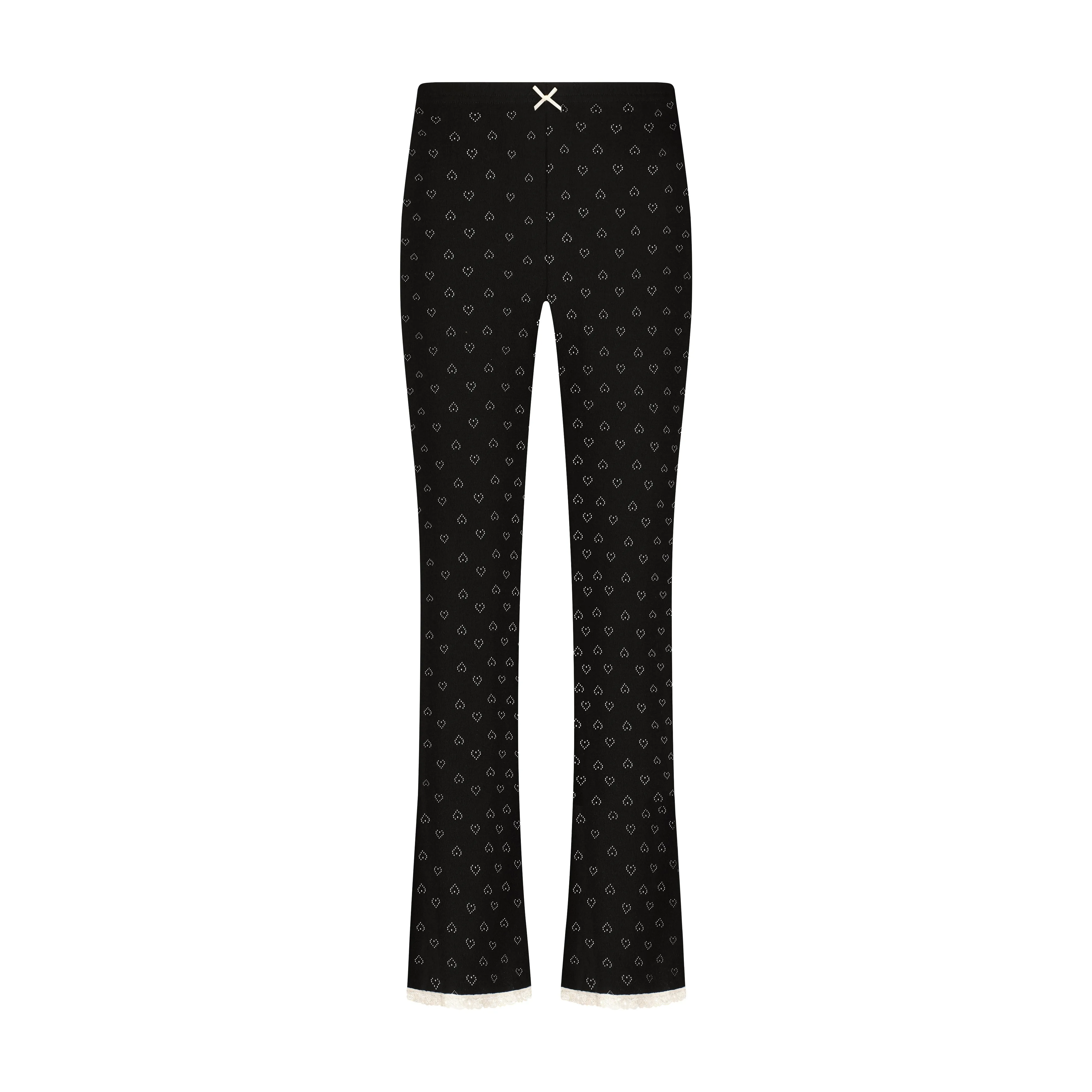 Polkadot Black Vintage Hearts ANKLE PANT Hi Rise w Ecru Cluny Lace