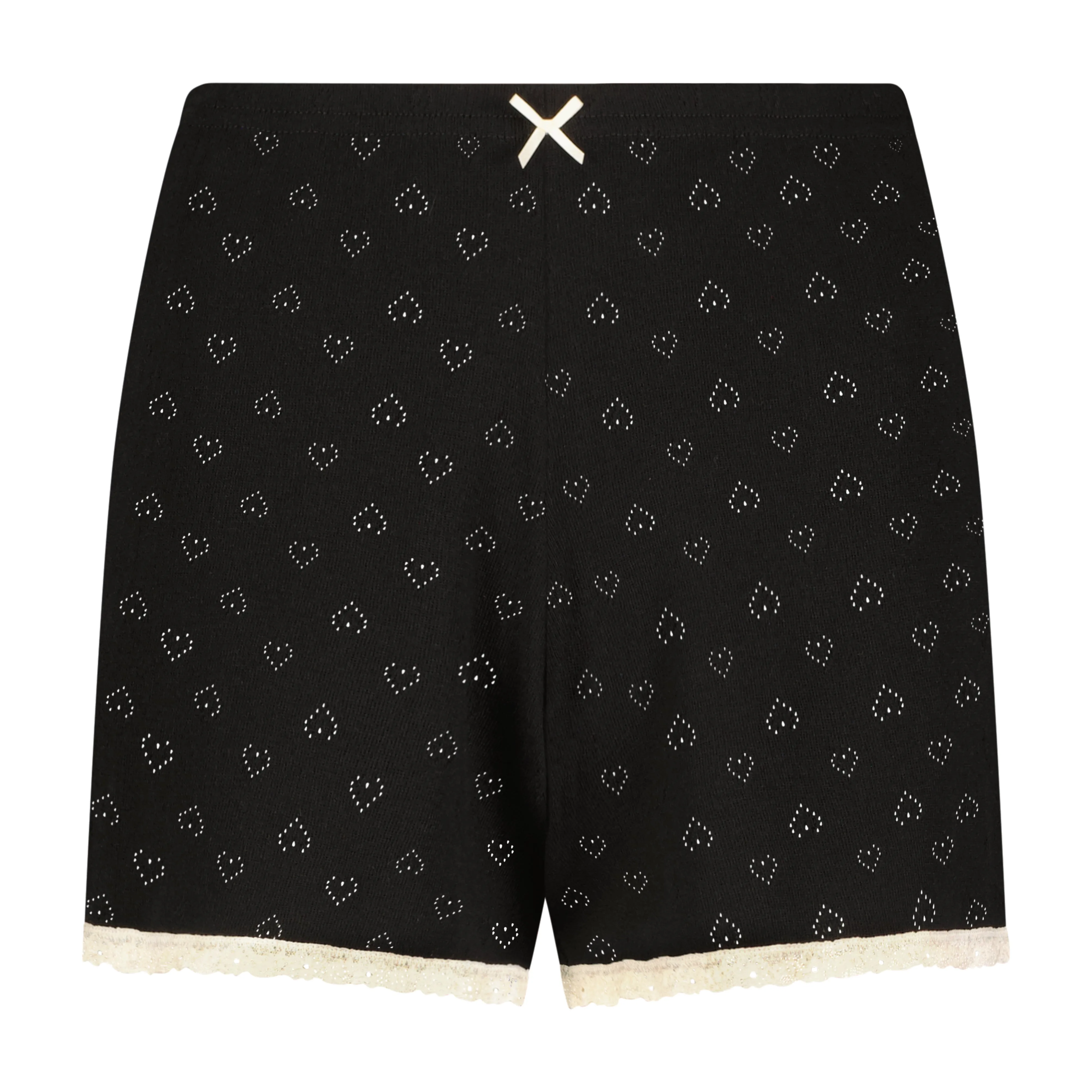 Polkadot Black Vintage Hearts LONG SHORT Hi Rise w Ecru Cluny Lace