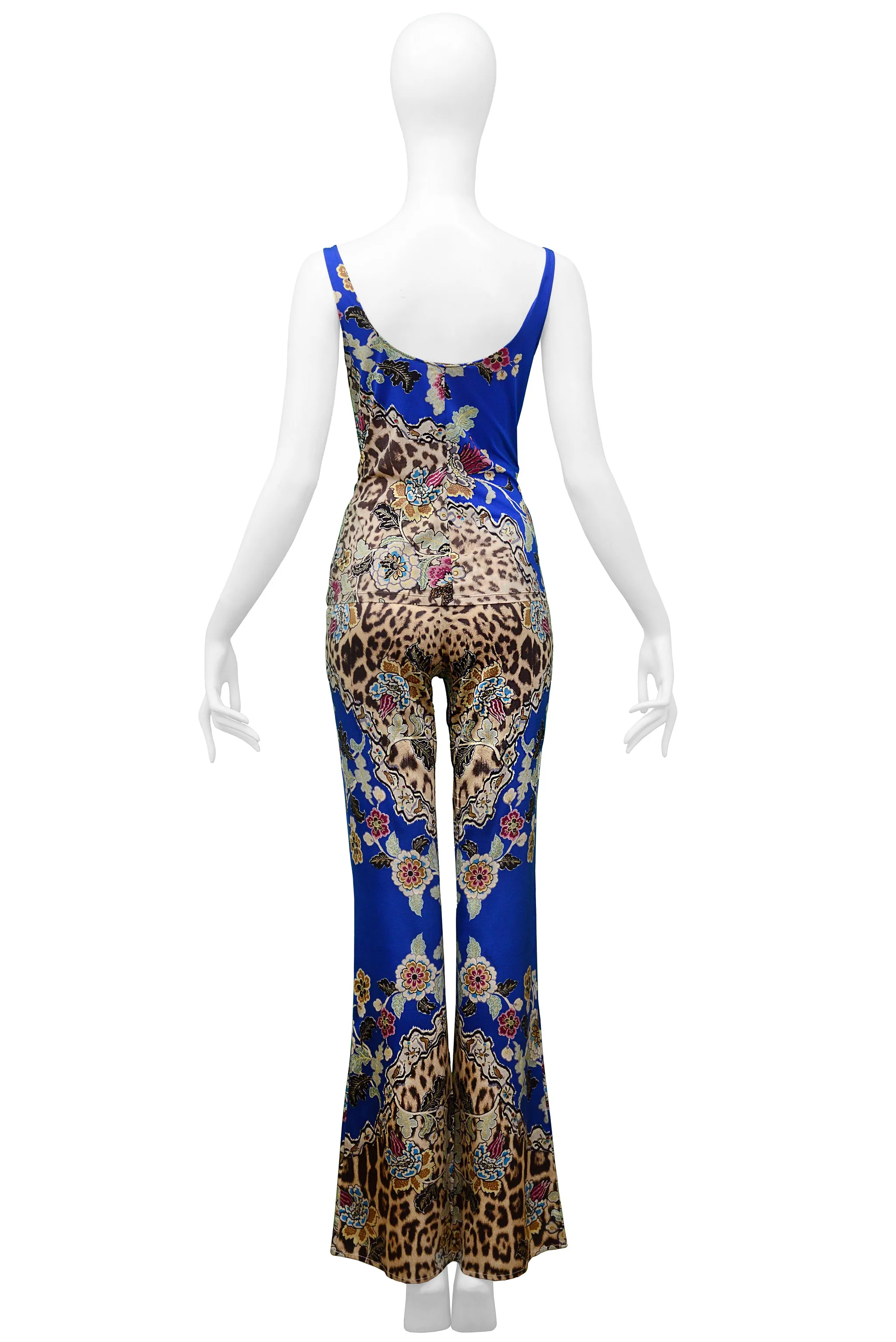 ROBERTO CAVALLI BLUE PRINTED CHINOISERIE PANTS ENSEMBLE