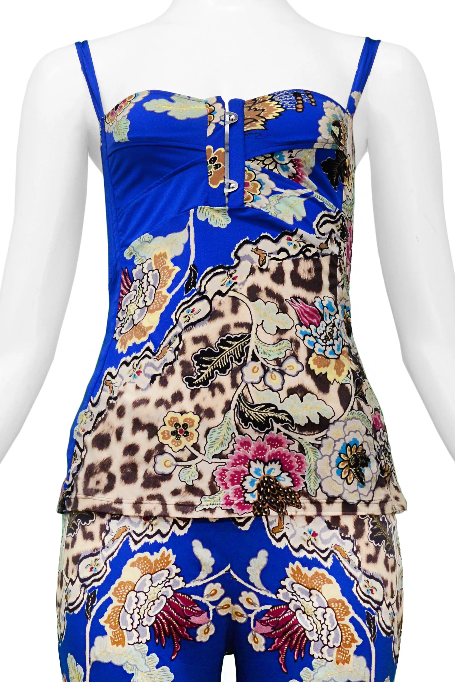 ROBERTO CAVALLI BLUE PRINTED CHINOISERIE PANTS ENSEMBLE