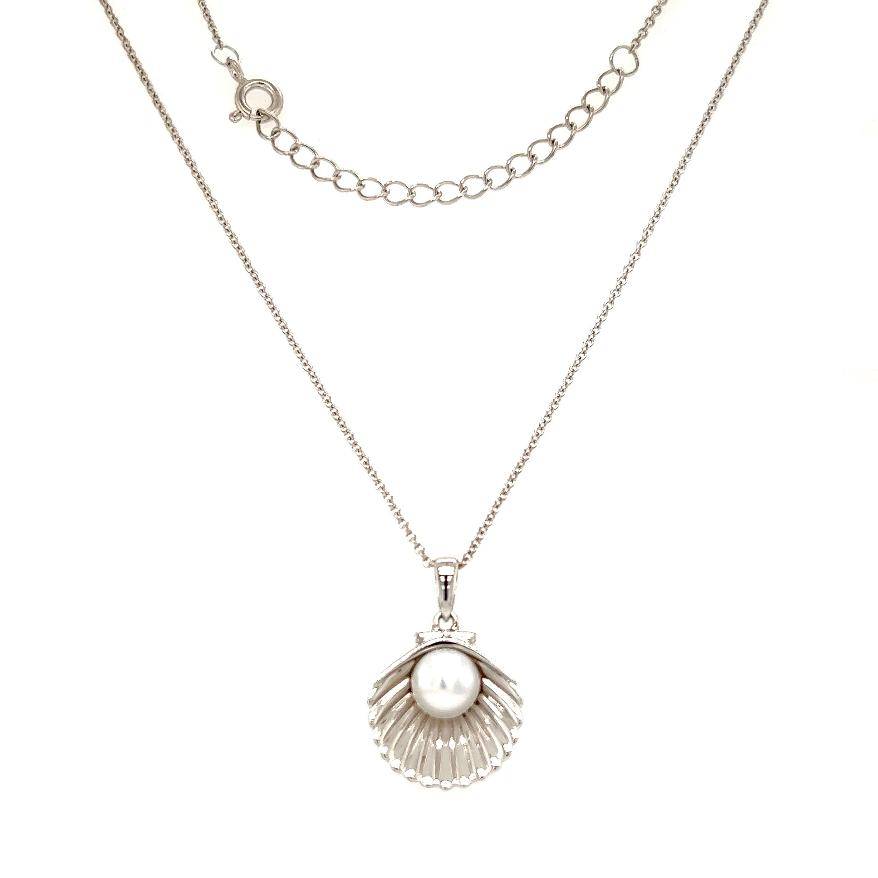 Shell Necklace with White Pearl in Sterling Silver