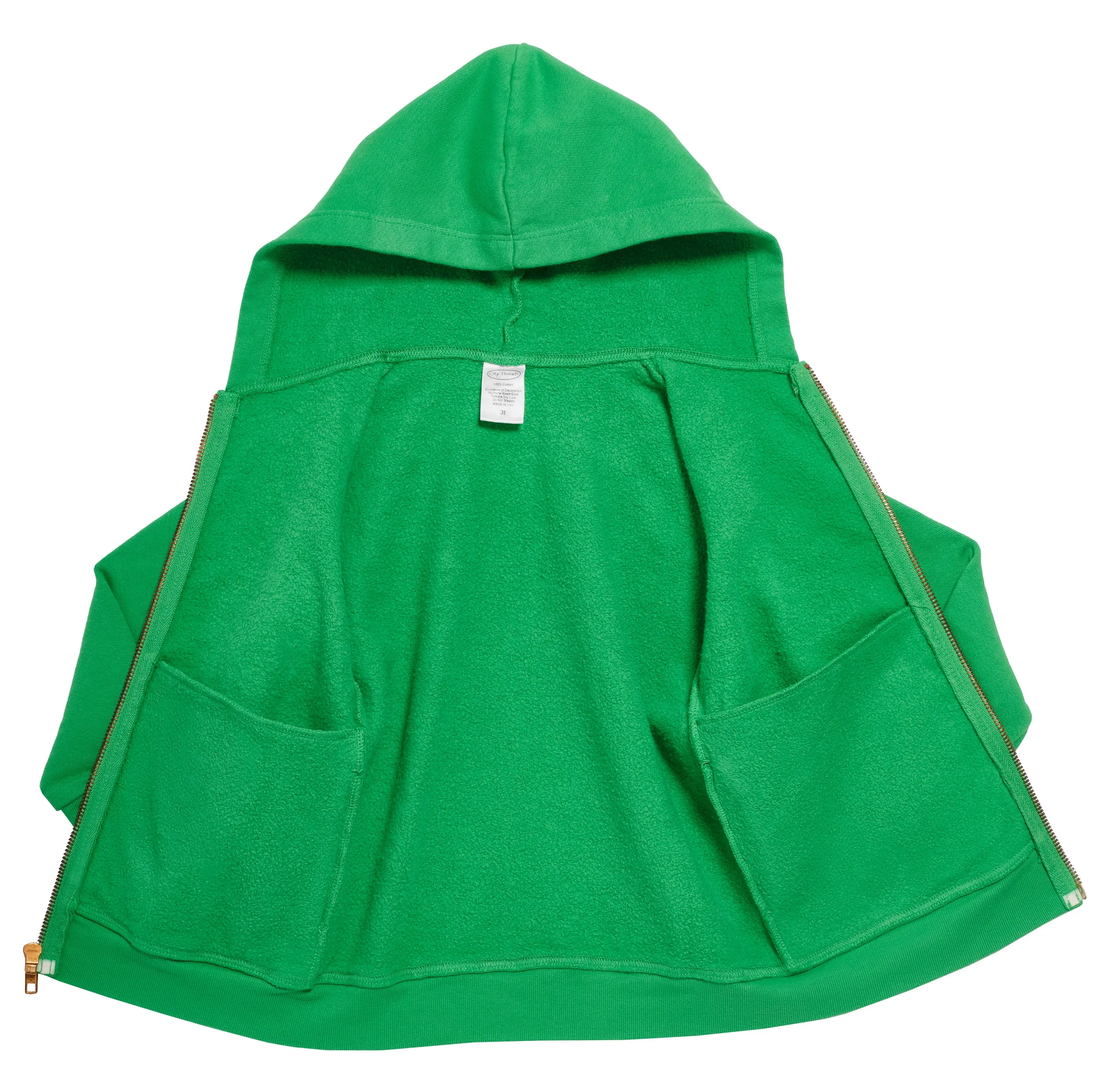 Soft & Cozy 100% Cotton Fleece Zip Hoodie with Inner Pockets | Elf Green