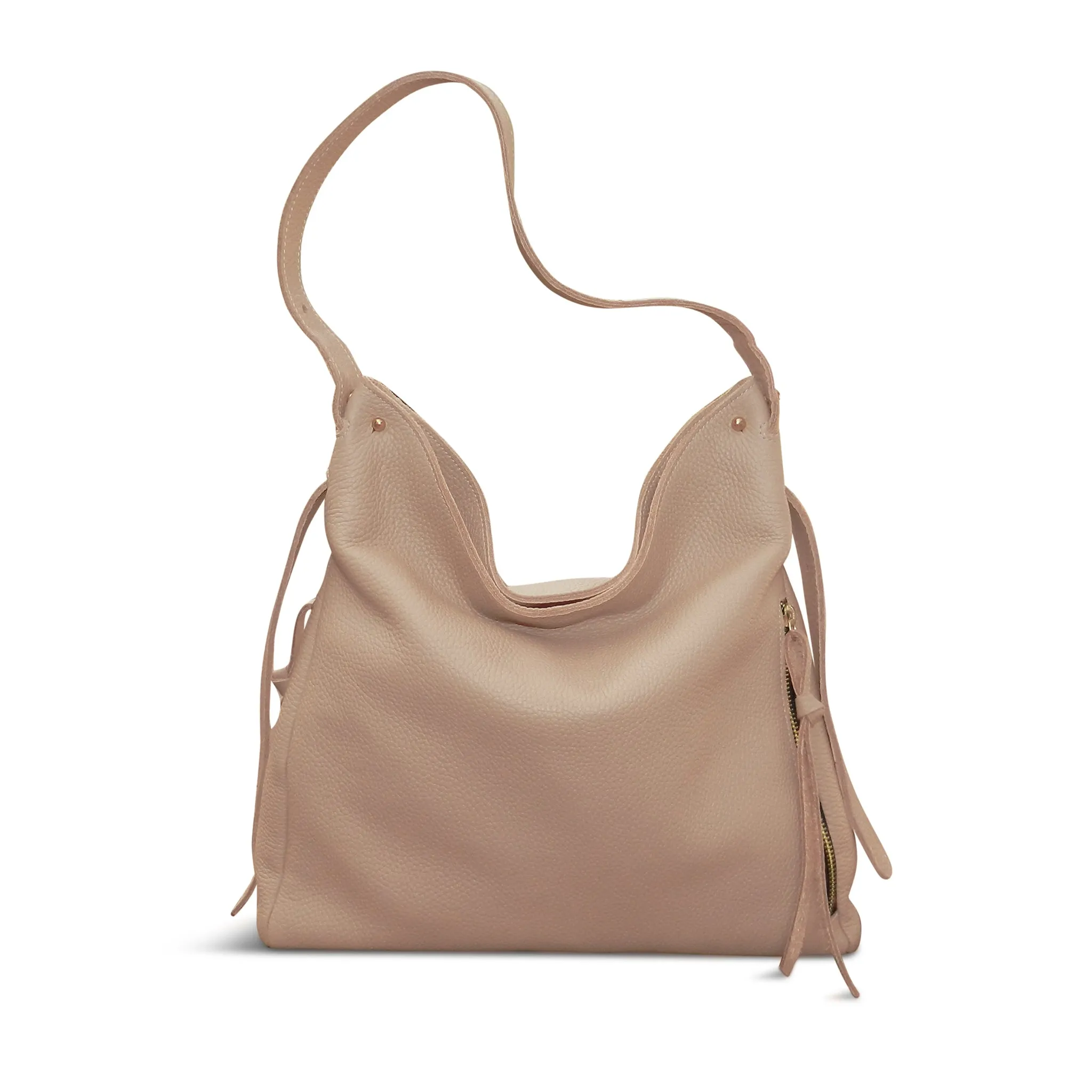 Sophia Adjustable Hobo in Cappuccino Buffalo Cowhide