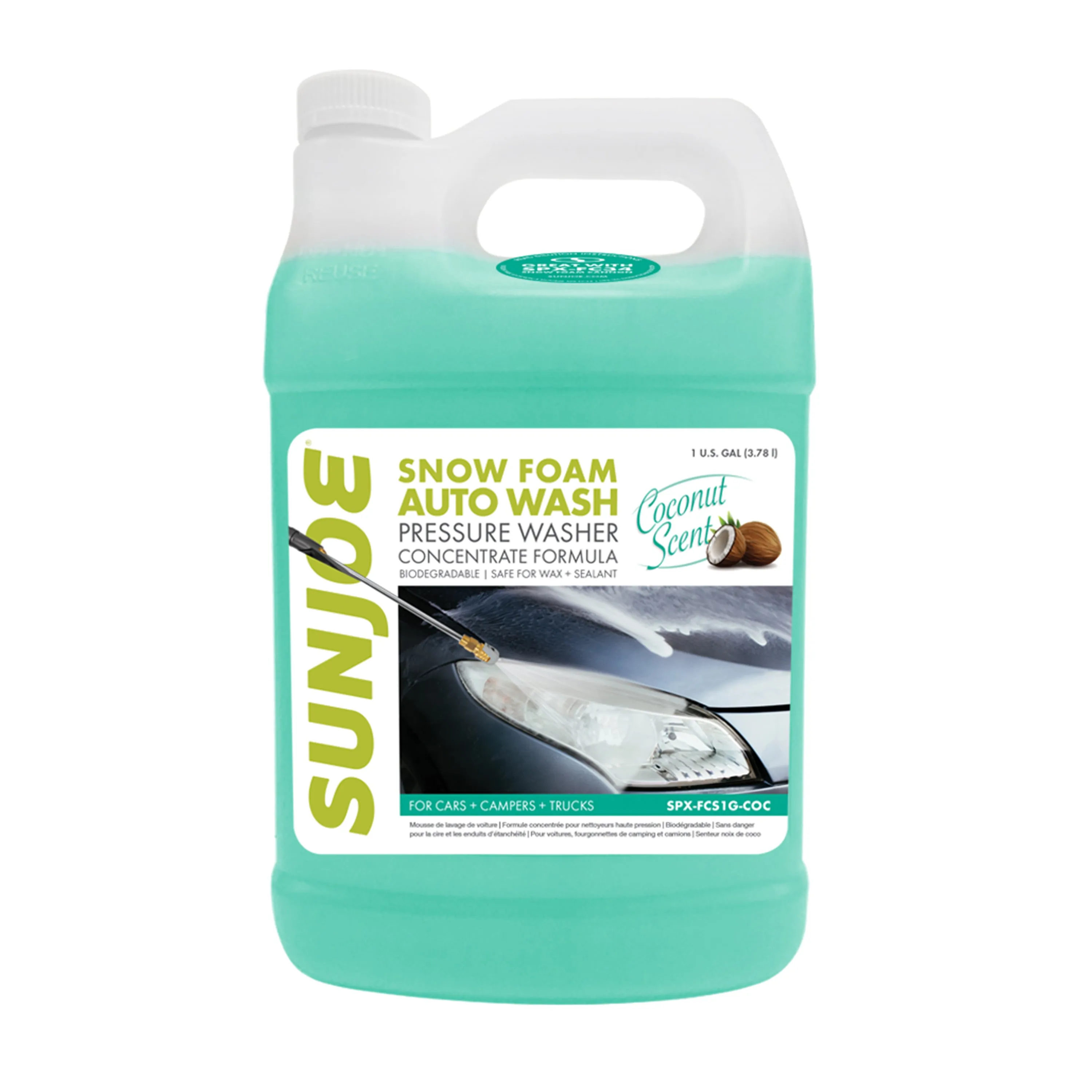 Sun Joe SPX-FCS1G-COC Premium Snow Foam Car Wash Soap and Cleaner | 1-Gal. | Coconut Scent