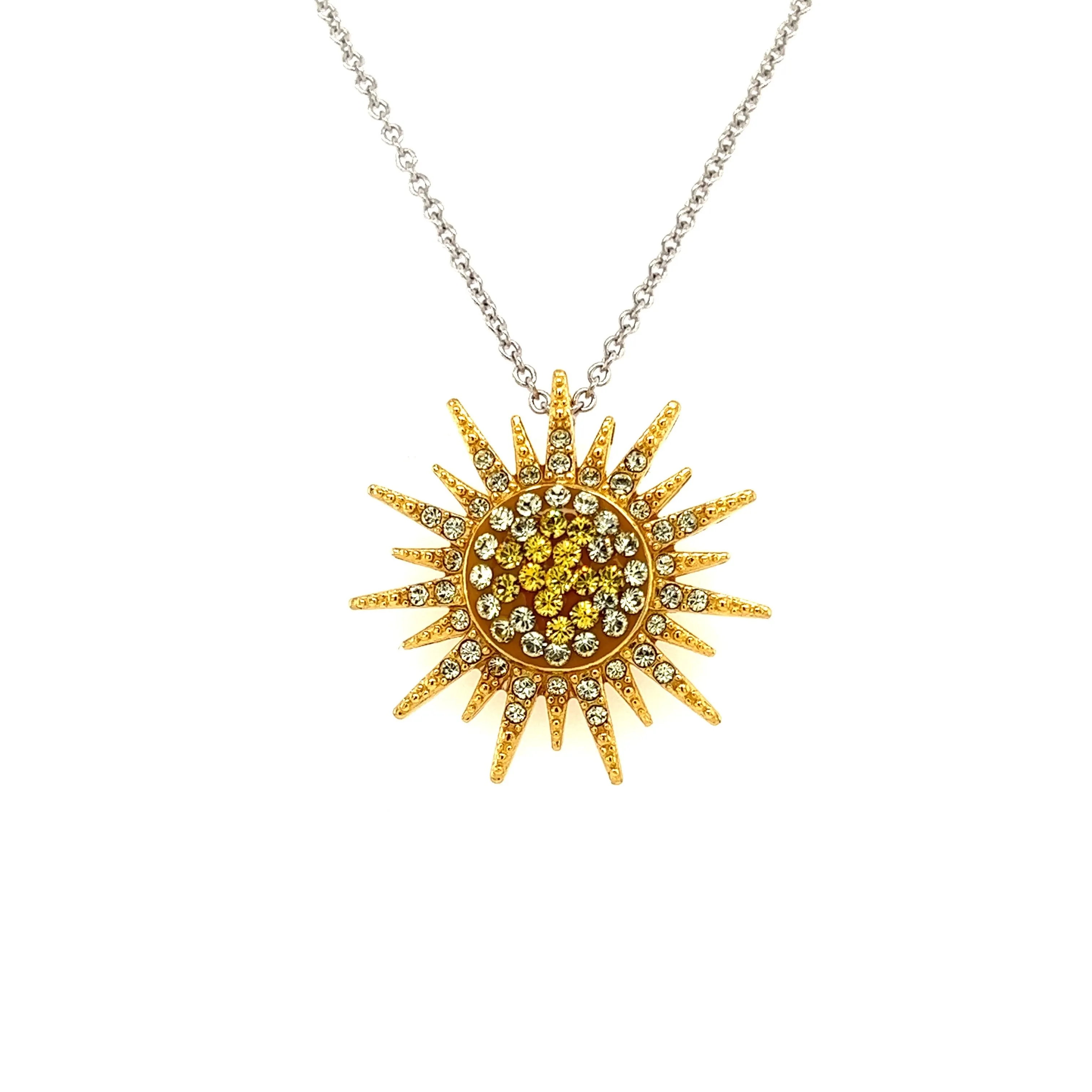 Sunburst Necklace with Yellow and White Crystals in Sterling Silver