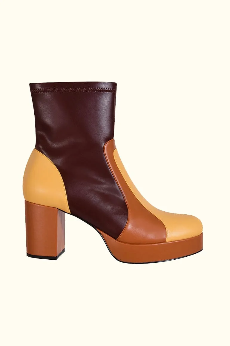 Suzie Q Brown Retro Stripe Platform Boots