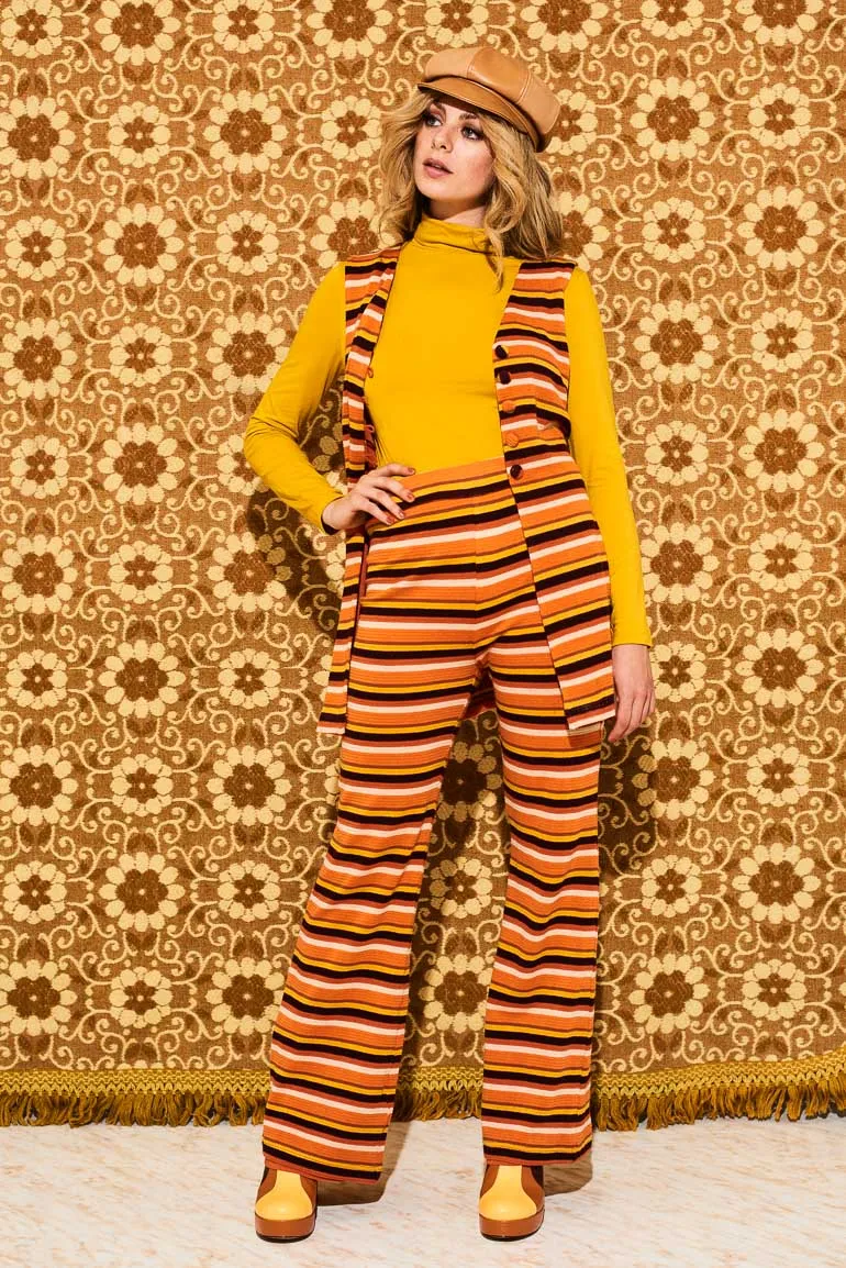 Suzie Q Brown Retro Stripe Platform Boots