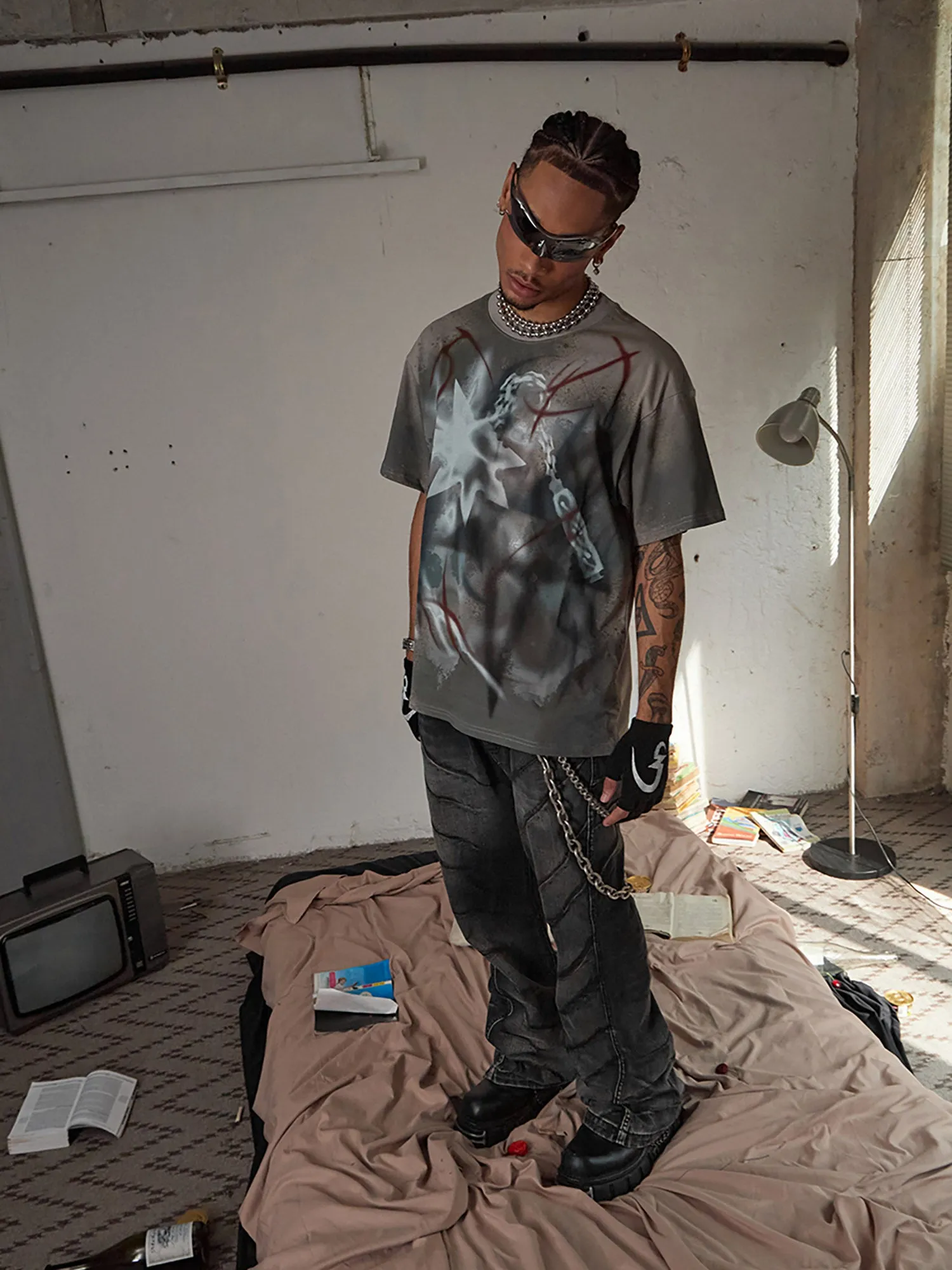 Thesupermade Graffiti Meteor Hammer Spray-painted T-shirt - 2111