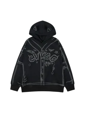 Thesupermade Hand-painted Graffiti Hoodie And Fleece Hoodie