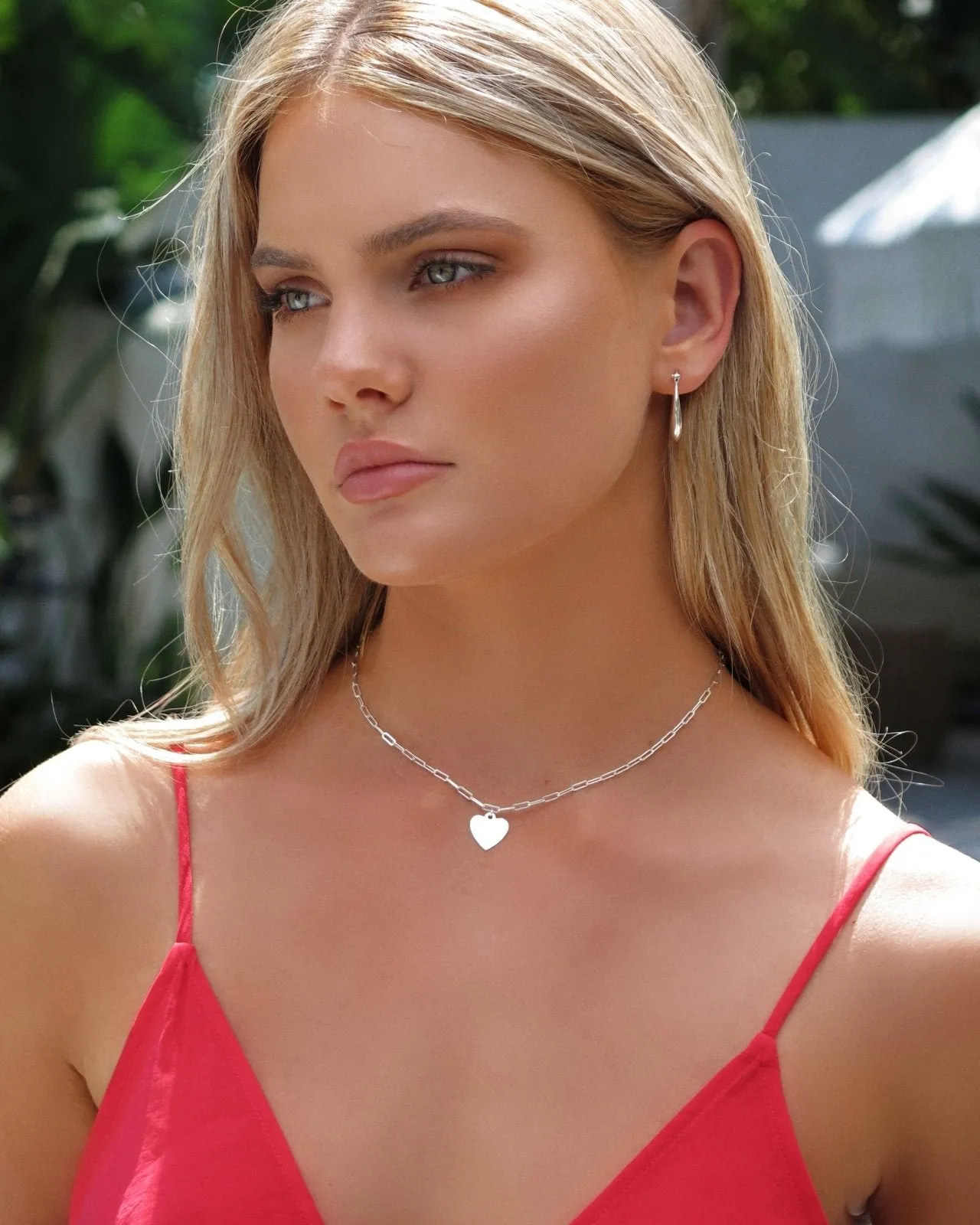 Thick Drawn Cable Chain Heart Necklace  - Sterling Silver