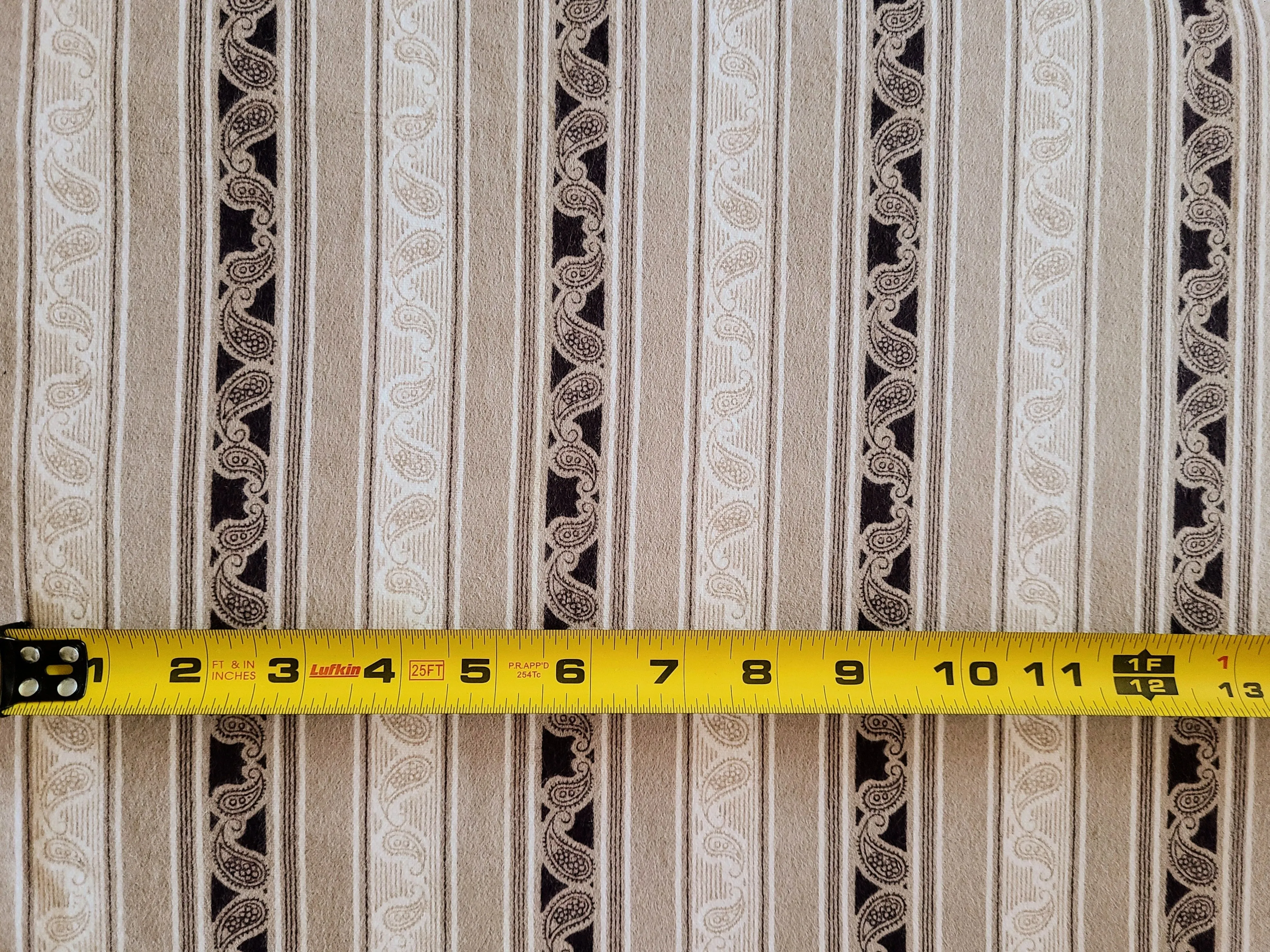 Vintage Fabric - Flannel - Paisley Stripe - Tan - By the Yard - VFL70