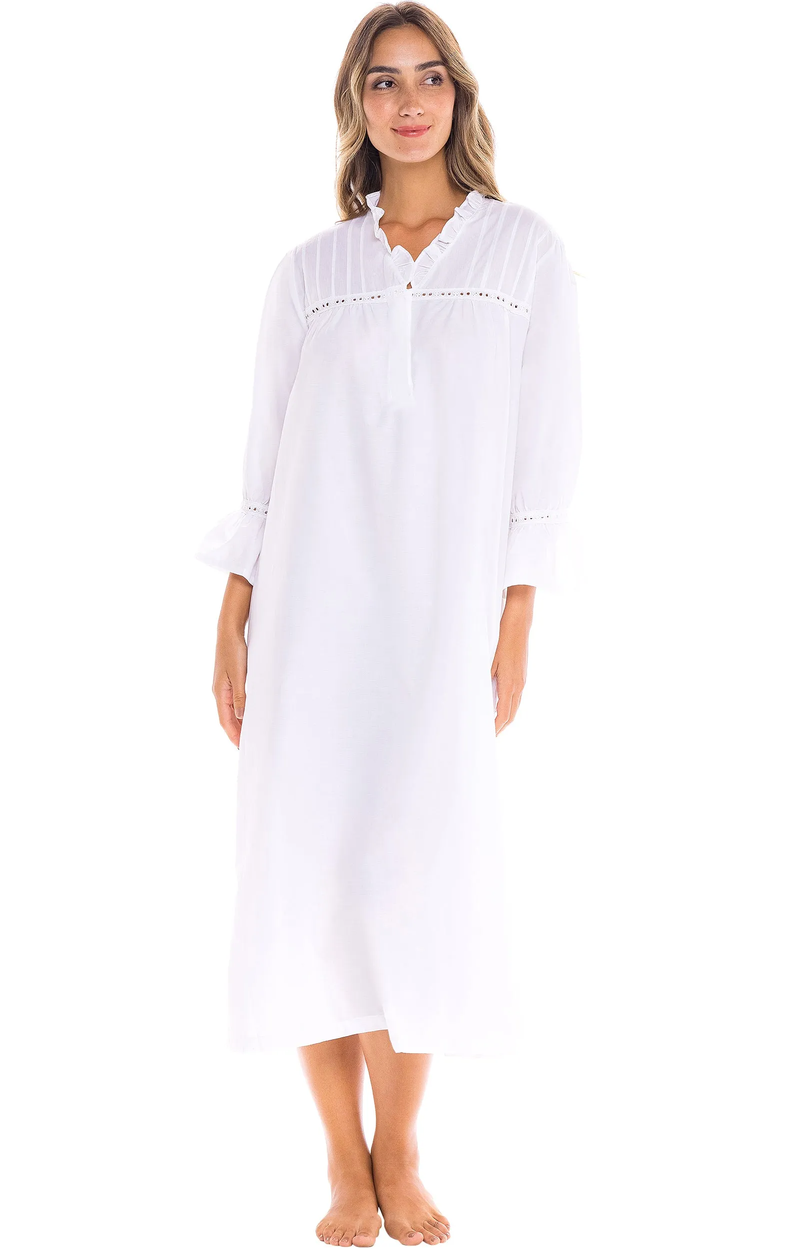 Women's Romeo and Juliet Cotton Nightgown, Bell Sleeve Victorian Sleepwear