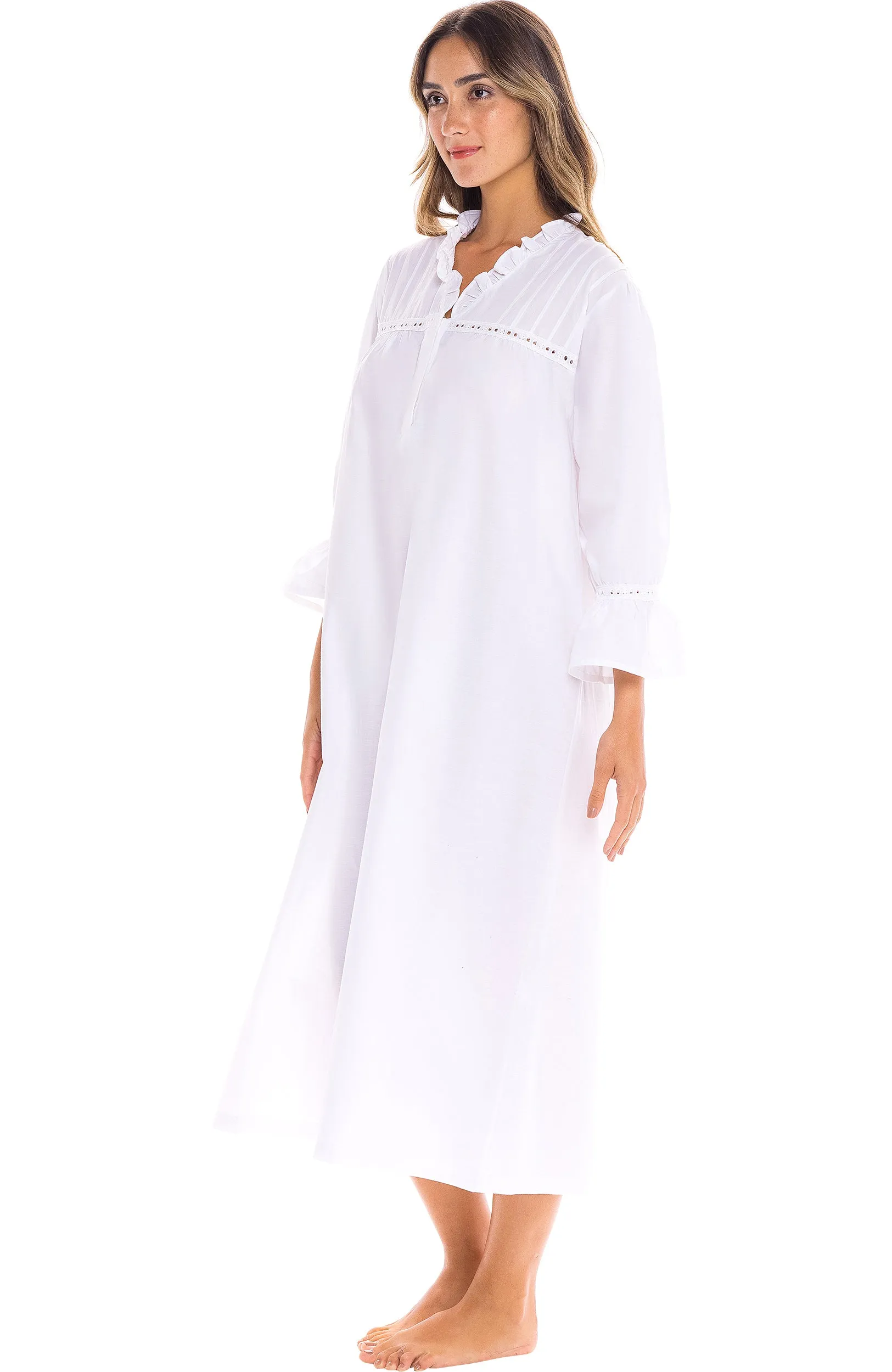 Women's Romeo and Juliet Cotton Nightgown, Bell Sleeve Victorian Sleepwear